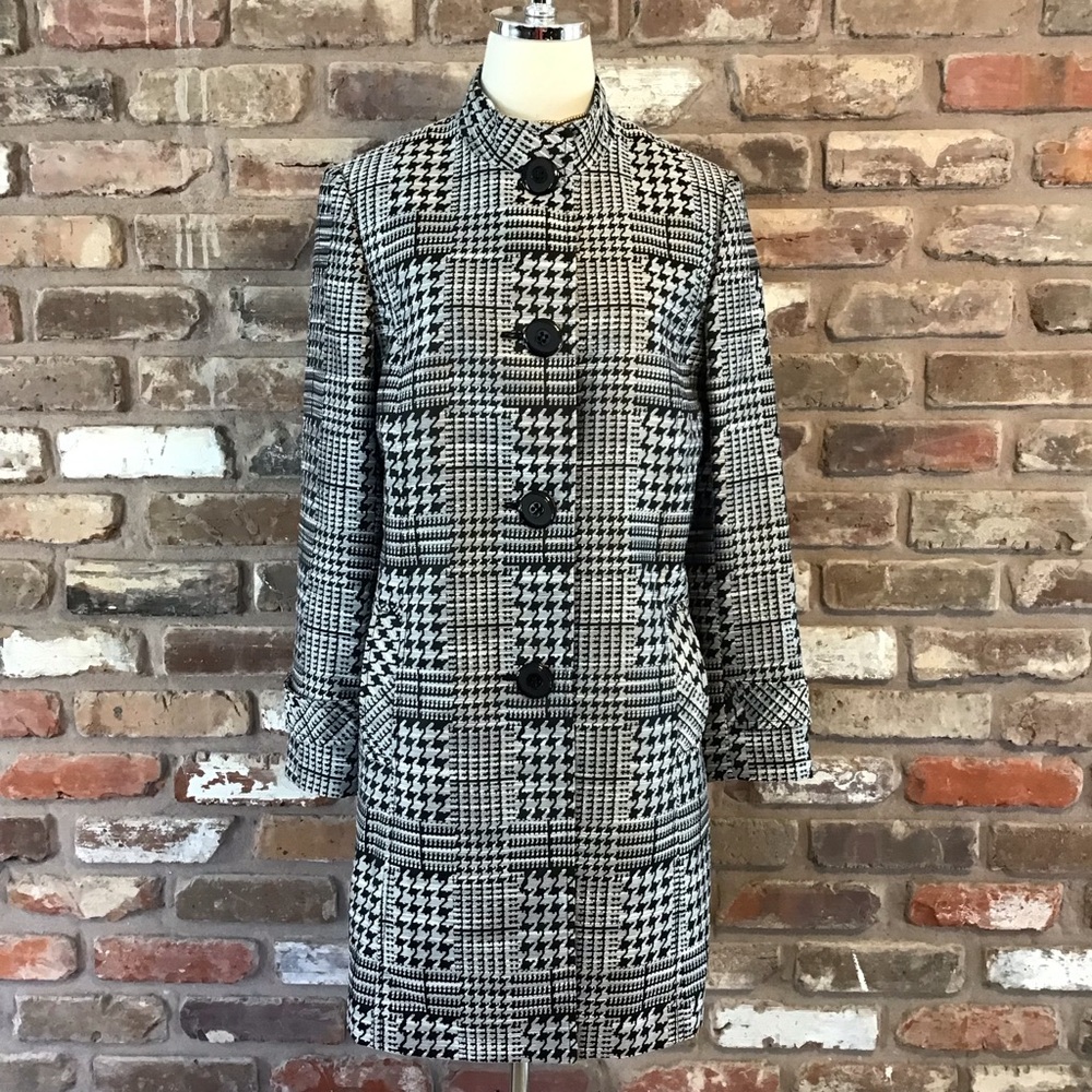ALEX MARIE Women's Black Silver Gray Houndstooth Longline Blazer Coat 10 - Picture 2 of 8